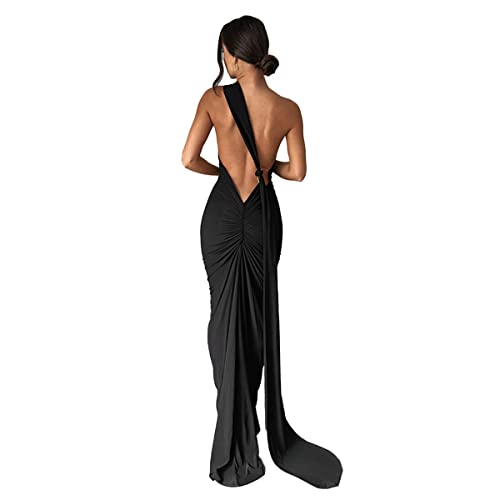 ABYOVRT Frauen Sexy Rückenfreies Kleid Bodycon Ärmellos Offener Rücken Maxikleid Ausgehen Elegant Party Cocktail Langes Kleid, B-schwarz, Mittel von ABYOVRT