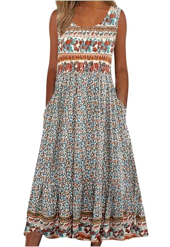 ABYOVRT Sommerkleid Damen Lang Ärmelloses Blumen Midikleid Damen Sommer Strandkleid Lässige Rundhals Kleider Leicht und Luftig mit Taschen,XXL ABYOVRT Sommerkleid Damen Lang Ärmelloses Blumen Midikleid Damen Sommer Strandkleid Lässige Rundhals Kleider Leicht und Luftig mit Taschen,XXL von ABYOVRT