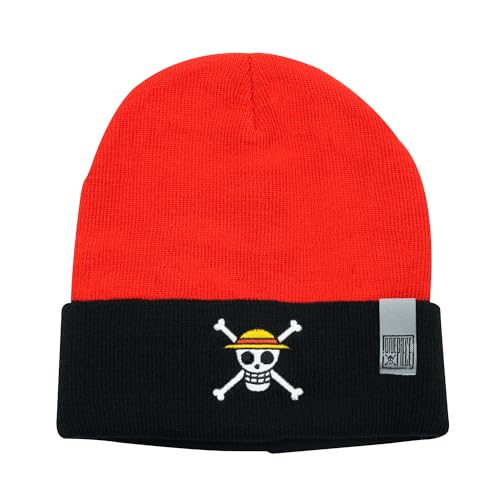 ABYSTYLE GB Eye One Piece Embroidered Skull Beanie Hat | Winter Hat | Beanie | One Piece Merchandise | One Piece Gifts Black, rot, Einheitsgröße von ABYSTYLE