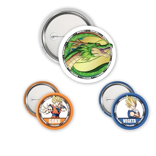 ABYstyle - Dragon Ball Badges Pack Goku, Vegeta & Shenron, Dimensions : 1 badge de 5 cm et 2 badges de 3.2 cm, Legierter Stahl von ABYSTYLE