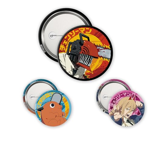 ABYstyle Set mit 3 Abzeichen Chainsaw Man Denji, Devil & Pochita – Offizielles Produkt – Durchmesser 5 cm & 3,2 cm – Soft-Touch-Oberfläche von ABYSTYLE