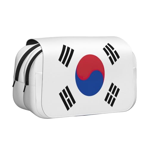 ABYchdd Federmäppchen mit Flaggenmotiv der Republik Korea, doppeltes Klappetui, Oxford-Stoff-Tasche mit Reißverschlusstaschen, ideales Geschenk von ABYchdd
