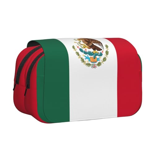 ABYchdd Federmäppchen mit Flaggenmotiv von Mexiko, doppeltes Klappetui, Oxford-Stoff-Tasche mit Reißverschlusstaschen, ideales Geschenk von ABYchdd