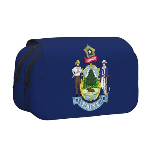 ABYchdd Federmäppchen mit Maine State Flagge, doppeltes Klappetui, Oxford-Stofftasche mit Reißverschlusstaschen, ideales Geschenk von ABYchdd