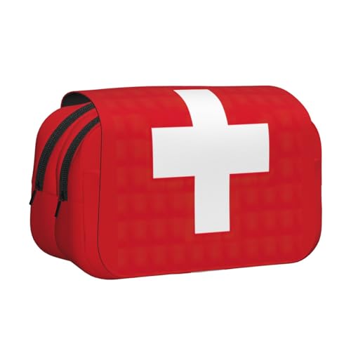 ABYchdd Federmäppchen mit Schweizer Flagge, doppeltes Klappetui, Oxford-Stofftasche mit Reißverschlusstaschen, ideales Geschenk von ABYchdd