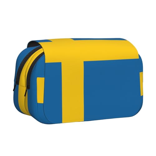 ABYchdd Federmäppchen mit schwedischer Flagge, doppeltes Klappetui, Oxford-Stofftasche mit Reißverschlusstaschen, ideales Geschenk von ABYchdd