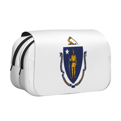 ABYchdd Massachusetts Stifteetui mit Staatsflaggen-Druck, doppeltes Klappetui, Oxford-Stoff-Tasche mit Reißverschlusstaschen, ideales Geschenk von ABYchdd