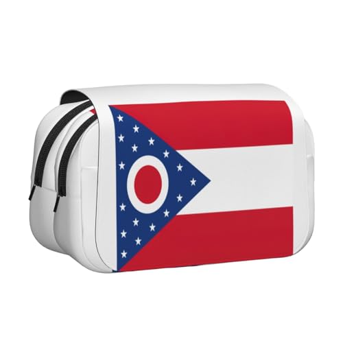 ABYchdd Stifteetui mit Ohio-Flaggen-Druck, doppeltes Klappetui, Oxford-Stoff-Tasche mit Reißverschlusstaschen, ideales Geschenk von ABYchdd