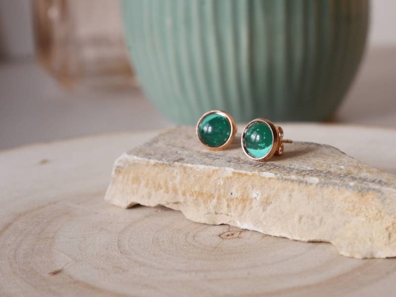 Kette | Edelstahl Ohrstecker Mit Handbemalten Glascabochons von ABartKunstfuchs