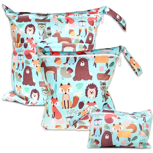 ABirdon 3 Stück Wetbag Kindergarten Nasstasche Windeltaschen Reißverschluss, wasserdicht, waschbar, Wetbag Organizer für Kleinkind-Windeln, Reisen, Gym, Strand und Pool von ABirdon