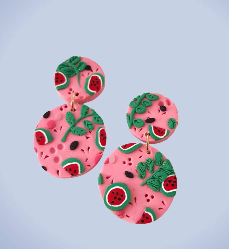 Kleine Wassermelone Ohrringe | Fimo Handgemachte Sommer Obst Clip Auf Oder Stud Backings Rosa Cottagecore von ABitofDangle