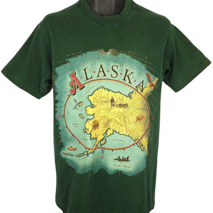 Alaska T Shirt Vintage 90Er Jahre Grizzly Bär Schlitten Hunde Wal Made in Usa Herren Größe Medium von ABoutiqueForHim