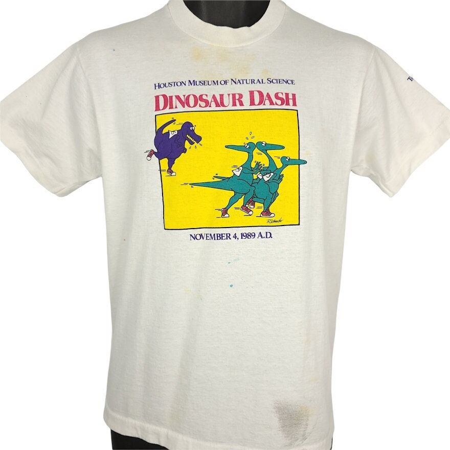 Dinosaurier Dash T Shirt Vintage 80Er 1989 Houston Museum Of Natural History Herren Größe Klein von ABoutiqueForHim