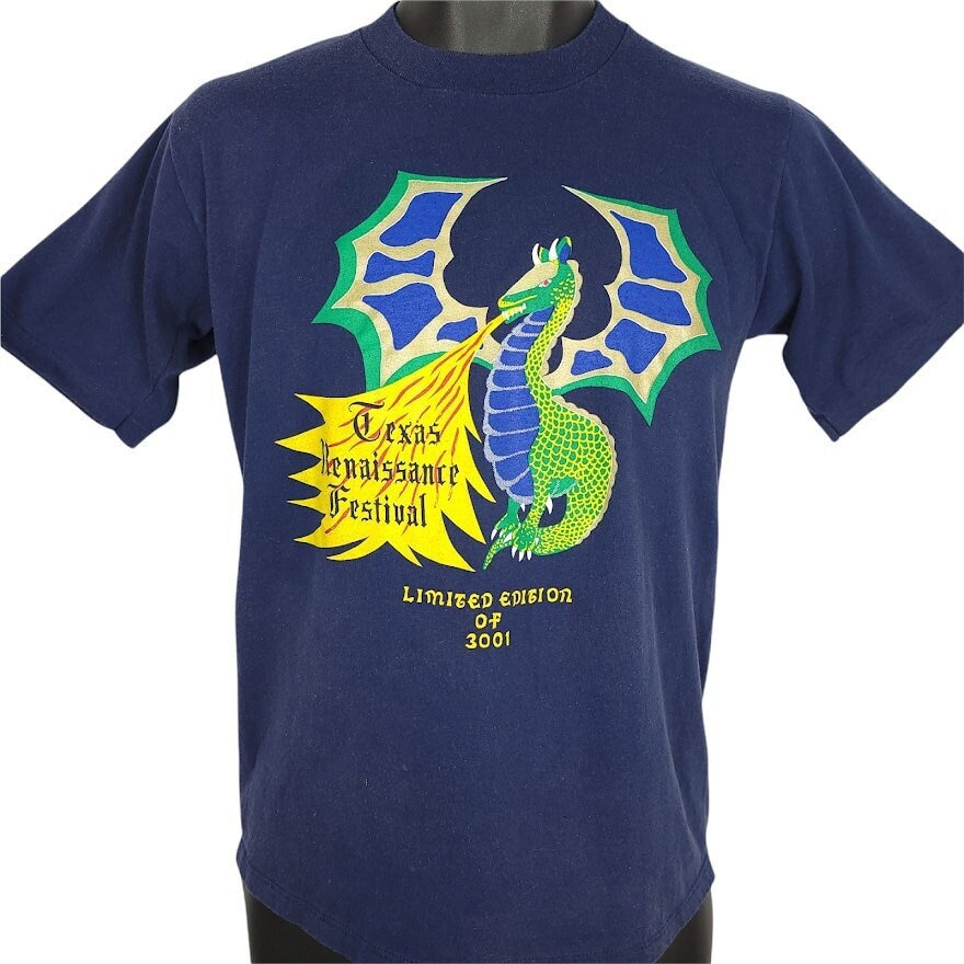 Texas Renaissance Festival T Shirt Vintage 90Er Ren Faire Fire Breathing Dragon 50/50 Made in Usa Herren Größe Klein von ABoutiqueForHim