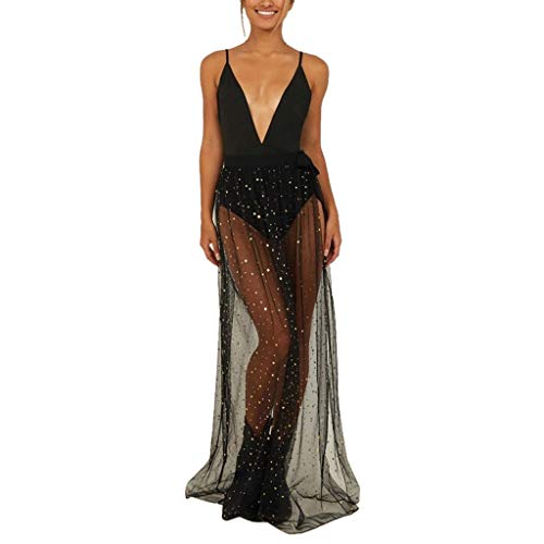 Rock Damen Lang Strandkleid Frauen Sommer Sexy Pailletten Hohe Taille Böhmischen Kurzen Rock Transparent Tüll Cover up Strandrock ABsoar (Schwarz,M) von ABsoar Damen