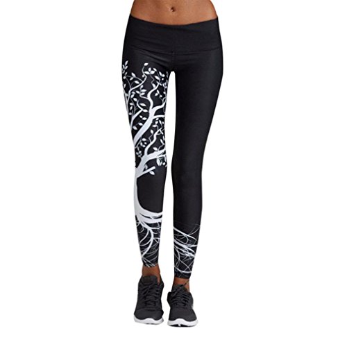 Leggings Damen, ABsoar Damen Baum Print Sport Leggings Yoga Hosen Workout Gym Fitness Übungen Sportlich Leggings Strumpfhosen (L, Schwarz) von ABsolute Leggings