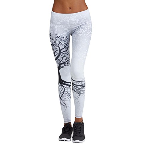 Leggings Damen, ABsoar Damen Baum Print Sport Leggings Yoga Hosen Workout Gym Fitness Übungen Sportlich Leggings Strumpfhosen (S, Weiß) von ABsolute Leggings