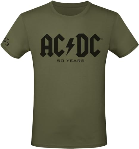 AC/DC 50 Years Logo Männer T-Shirt Oliv XXL 100% Baumwolle Band-Merch, Bands, Nachhaltigkeit von AC/DC