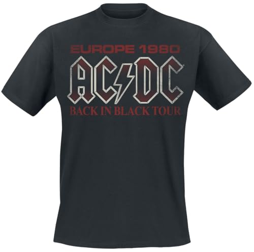 AC/DC Back In Black Europe 1980 Männer T-Shirt schwarz S 100% Baumwolle Band-Merch, Bands von AC/DC