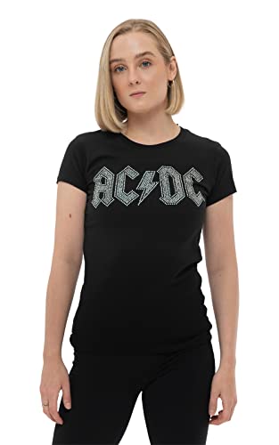 AC/DC Damen Rhinestone T-Shirt, Schwarz, Small von AC/DC