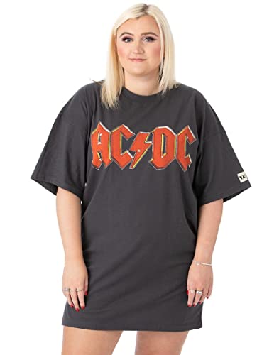 AC/DC Oversized T-Shirt Kleid Damen Damen | Erwachsene fliegen an der Wand 1985 Tour Outfit | Anthrazitgraues rotes Band Logo | Rock Konzert Gig Festival Kleidung von AC/DC