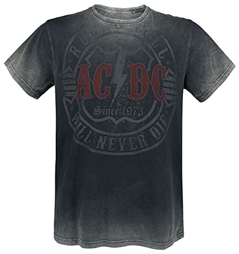 AC/DC Rock & Roll Will Never Die T-Shirt - Herren T-Shirt in Dunkelgrau mit Used Look & Batik Design - 100% Baumwolle - exklusiv bei EMP von AC/DC