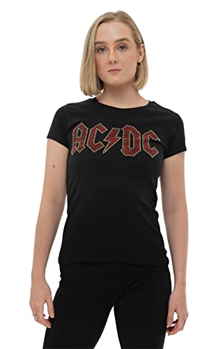 AC/DC T Shirt Full Colour Diamante Logo Nue offiziell Damen Skinny Fit Schwarz L von AC/DC