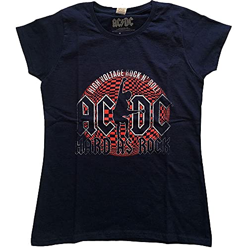 AC/DC T Shirt Hard As Rock Band Logo Nue offiziell Damen Skinny Fit Navy Blau XL von AC/DC