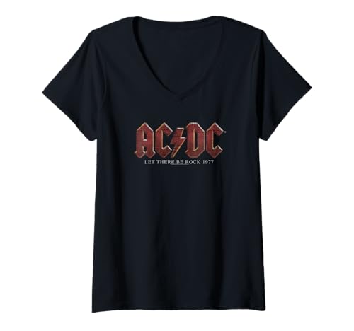 Damen AC/DC Let There Be Rock 1977 Titeltext T-Shirt mit V-Ausschnitt von AC/DC
