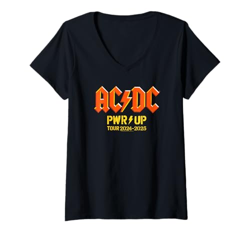 Damen PWR UP World Tour 2024-2025 Vollständiges Dateback T-Shirt mit V-Ausschnitt von AC/DC
