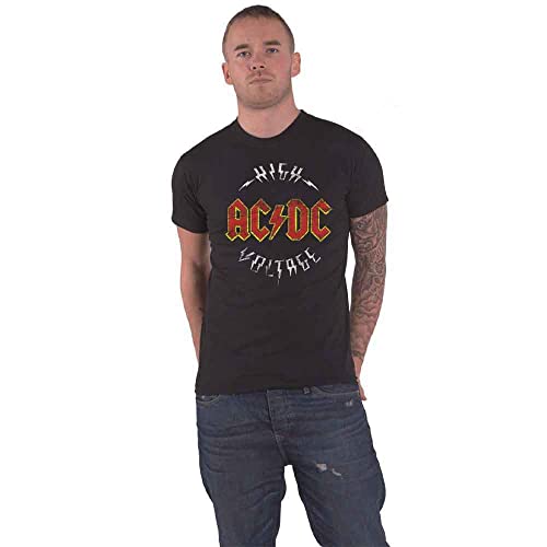 Rockoff Trade Herren Logo High Voltage T-Shirt, Schwarz (Black Black), L von AC/DC