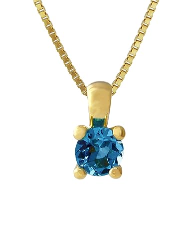 ACALEE Anhänger Gold 333 / 8K Topas London Blau + vergoldete Kette eleganter Halsschmuck für Damen, zauberhafte Geschenkidee, edler Geburtsstein 80-1003-03 von ACALEE