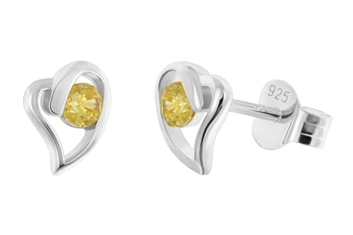 Acalee Damen Ohrringe 925 Silber Ohrstecker Herz Citringelb zauberhafter Ohrschmuck für Frauen, zeitlose Geschenkidee, AC8866-13 von ACALEE