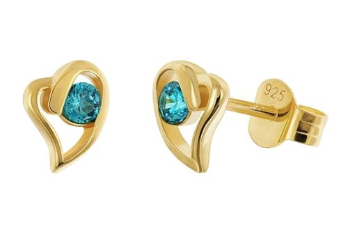 Acalee Damen Ohrstecker 925 Silber Vergoldet Herz London-Blau zauberhafter Ohrschmuck für Frauen, elegante Geschenkidee, AC8876-04 von ACALEE