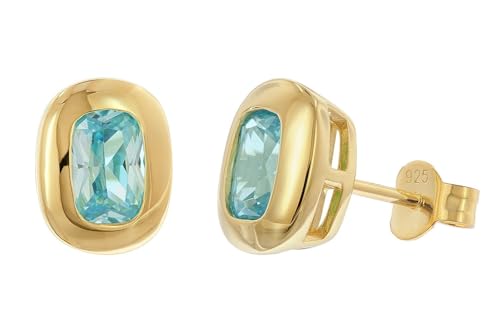 Acalee Damen-Ohrstecker 925 Silber Vergoldet Zirkonia Aquamarinblau zauberhafter Ohrschmuck für Frauen, zeitlose Geschenkidee, AC8952-02 von ACALEE