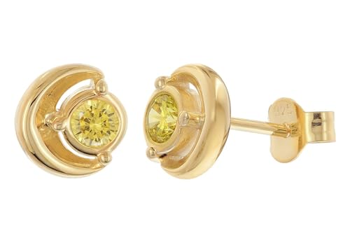 Acalee Damen Ohrstecker 925 Silber Vergoldet Zirkonia Peridot-Gelb eleganter Ohrschmuck für Frauen, modisches Accessoire AC8894-13 von ACALEE