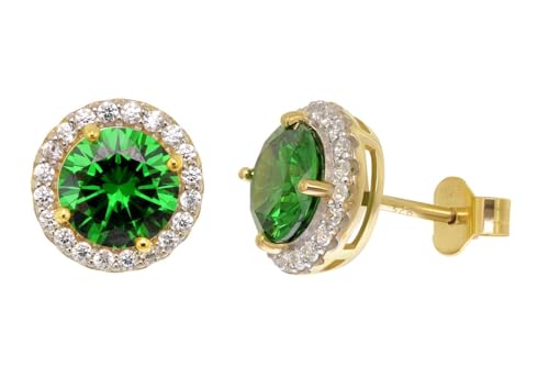 Acalee Damen-Ohrstecker 925 Silber Vergoldet Zirkonia Smaragdgrün eleganter Ohrschmuck für Frauen, modisches Accessoire 70-1048-11 von ACALEE