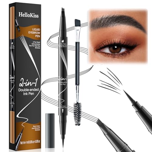 Augenbrauenstift Wasserfest, 2 in 1 Eyeliner und Eyebrow Pencil mit 4 Gabelspitzen und Präziser Filzspitze, Wischfest Langanhaltenden, Erzeugt volle und Definierte Augenbrauen (03 Grau) von ACAREY