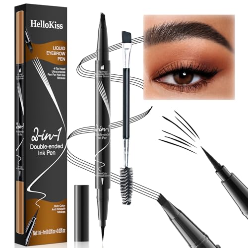 Augenbrauenstift Wasserfest, 2 in 1 Eyeliner und Eyebrow Pencil mit 4 Gabelspitzen und Präziser Filzspitze, Wischfest Langanhaltenden, Erzeugt volle und Definierte Augenbrauen (04 Schwarz) von ACAREY