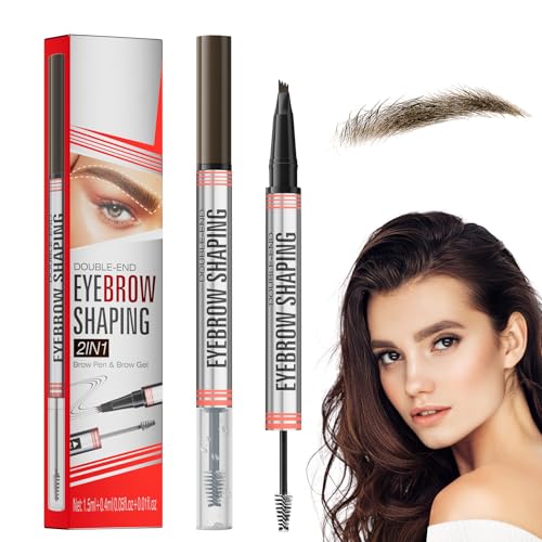 Augenbrauenstift Wasserfest, Magischer Eyebrow Pencil mit Augenbrauengel, mit 4 Gabelspitze, Transparent Eyebrow Gel Starker Halt, Erzeugt volle und Definierte Augenbrauen (02# Dunkelbraun) von ACAREY