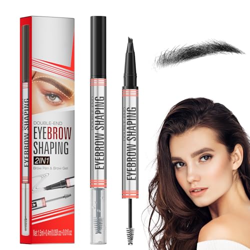Augenbrauenstift Wasserfest, Magischer Eyebrow Pencil mit Augenbrauengel, mit 4 Gabelspitze, Transparent Eyebrow Gel Starker Halt, Erzeugt volle und Definierte Augenbrauen (04# Schwarz) von ACAREY