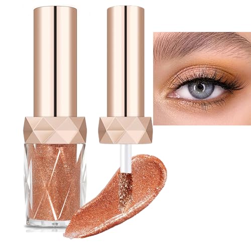 Glitzer Liquid Lidschatten, Diamond Glitter Liquid Eyeshadow, Wasserdicht Liquid Highlighter mit Funkeln Glitzer Finish Glattes Schimmer Augen Make up (Bronze Gold) von ACAREY