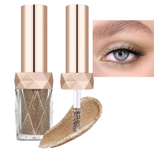 Glitzer Liquid Lidschatten, Diamond Glitter Liquid Eyeshadow, Wasserdicht Liquid Highlighter mit Funkeln Glitzer Finish Glattes Schimmer Augen Make up (Champagner Gold) von ACAREY
