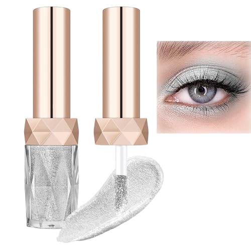 Glitzer Liquid Lidschatten, Diamond Glitter Liquid Eyeshadow, Wasserdicht Liquid Highlighter mit Funkeln Glitzer Finish Glattes Schimmer Augen Make up (Diamant Weiß) von ACAREY