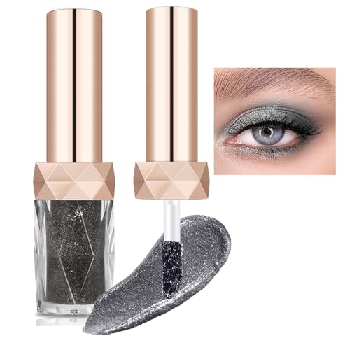 Glitzer Liquid Lidschatten, Diamond Glitter Liquid Eyeshadow, Wasserdicht Liquid Highlighter mit Funkeln Glitzer Finish Glattes Schimmer Augen Make up (Glänzendes Schwarz) von ACAREY