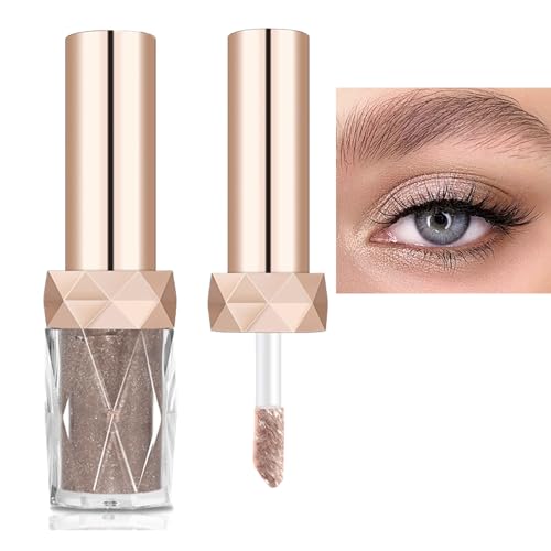 Glitzer Liquid Lidschatten, Diamond Glitter Liquid Eyeshadow, Wasserdicht Liquid Highlighter mit Funkeln Glitzer Finish Glattes Schimmer Augen Make up (Sexy Braun) von ACAREY