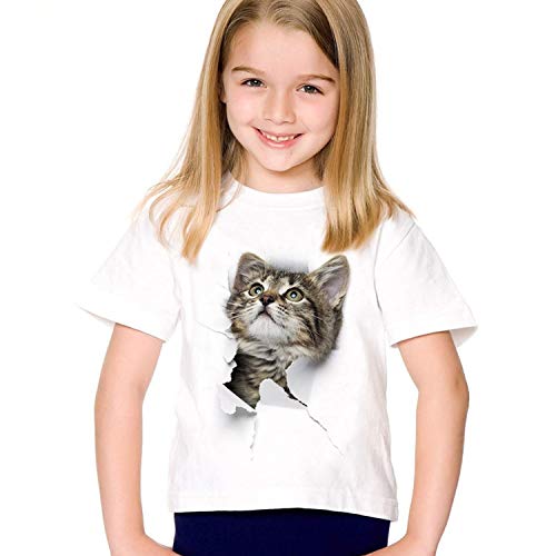 Mädchen-Kurzschluss Hülsen-Druck-3d Katze Shirts Alltag Einfach Art und Weise übersteigt Kind-Sommer-Nette Kleidung (10T,Style 3) von ACARYI