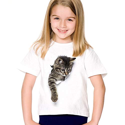 Mädchen-Kurzschluss Hülsen-Druck-3d Katze Shirts Alltag Einfach Art und Weise übersteigt Kind-Sommer-Nette Kleidung (5T,Style 2) von ACARYI