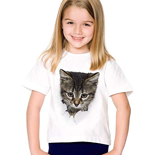 Mädchen-Kurzschluss Hülsen-Druck-3d Katze Shirts Alltag Einfach Art und Weise übersteigt Kind-Sommer-Nette Kleidung (8T,Style 5) von ACARYI