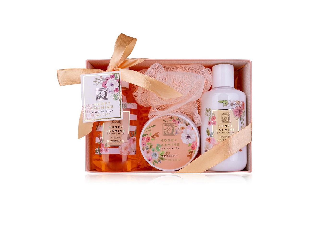 ACCENTRA Feuchtigkeitspflege-Set Duschset Frauen Geschenkset LAVENDEL in schöner Geschenkbox mit Duschgel, Bodylotion, Körperbutter und Netzschwamm, 4-teiliges Geschenkset in edler Geschenkbox von ACCENTRA